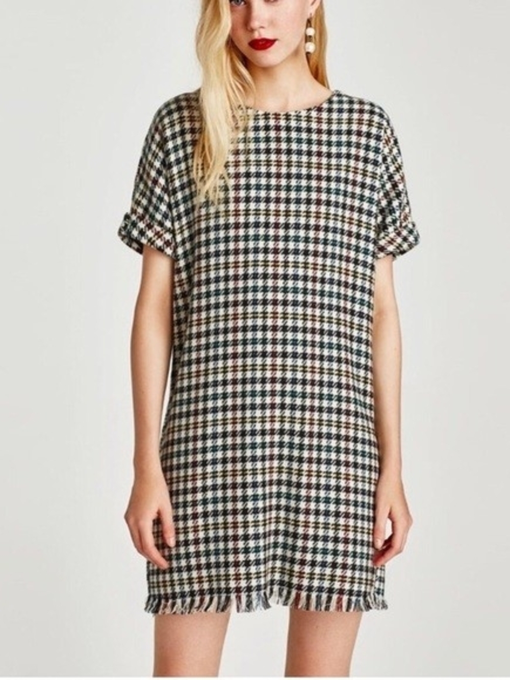 Zara Multi-Color Houndstooth Shift Dress